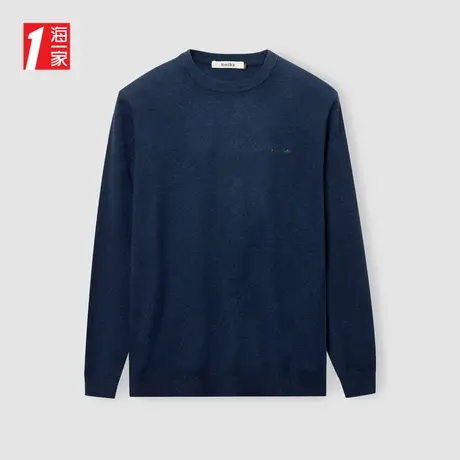 海一家字母点缀长袖毛衣2024春季新款简约纯色男士针织衫商品大图
