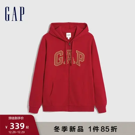 Gap男女装春季2024新款LOGO龙年红色连帽衫本命年情侣卫衣841230图片