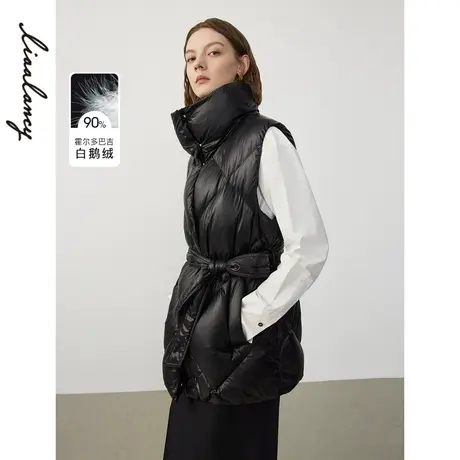 朗姿霍尔多巴吉白鹅绒菱格收腰羽绒服马夹外套2023年冬季新款上衣商品大图