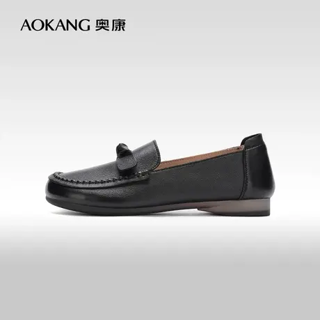 【门店发货】奥康女鞋 2024春季新款真皮软底舒适豆豆鞋套脚单鞋商品大图