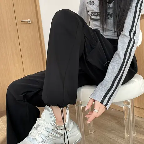 美式工装裤女2024年早春复古直筒宽松秋冬季机能风休闲阔腿运动裤商品大图