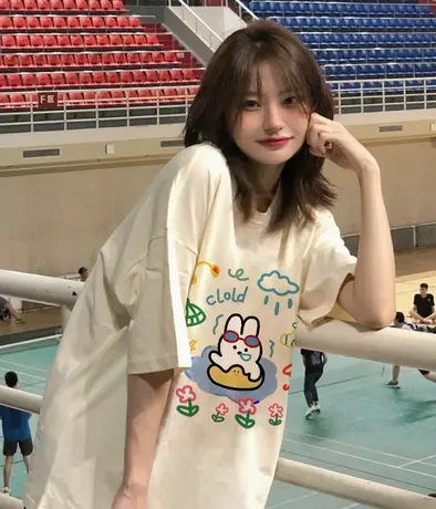 纯棉夏季短袖t恤女小个子学生宽松美式复古半袖设计感小众上衣潮商品大图