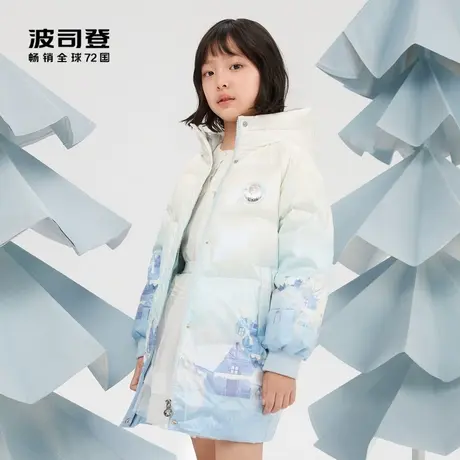 【冰雪奇缘联名】波司登2022童装女中长款连帽公主印花抗菌羽绒服图片