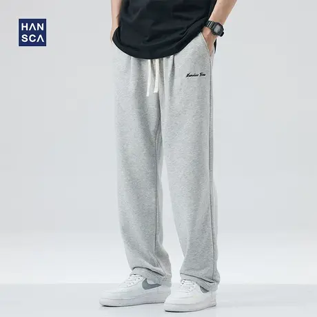 hansca松紧腰运动休闲裤男大码春季潮牌刺绣宽松百搭直筒垂感长裤商品大图