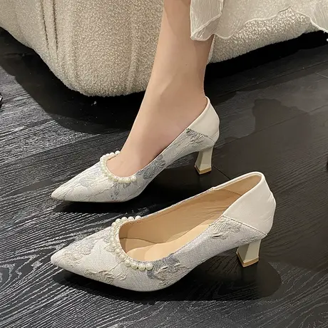 尖头细跟高跟鞋女2024年新款鞋子女款春季法式新中式旗袍单鞋女鞋图片