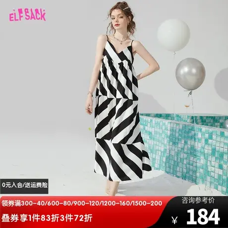 【商场同款】妖精的口袋条纹吊带连衣裙女2023夏新款v领法式气质图片