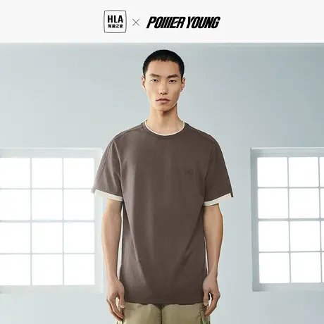 HLA/海澜之家POWER YOUNG短袖T恤23夏新款圆领立体字母刺绣短袖男商品大图