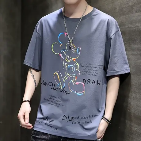 2023夏季新款短袖t恤男ins潮牌潮流卡通印花半袖男装体恤宽松衣服商品大图