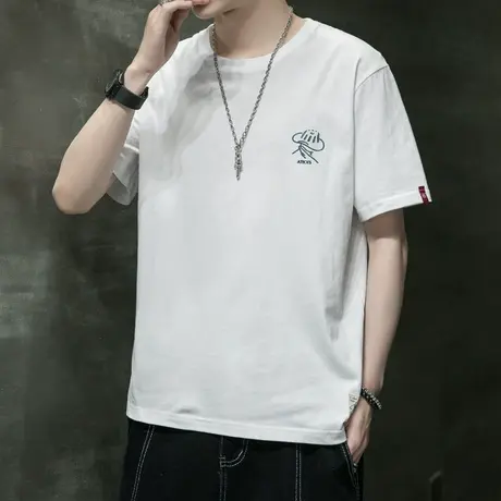 纯棉短袖男士夏季2023新款潮牌ins百搭t恤上衣服潮流宽松半袖体恤商品大图