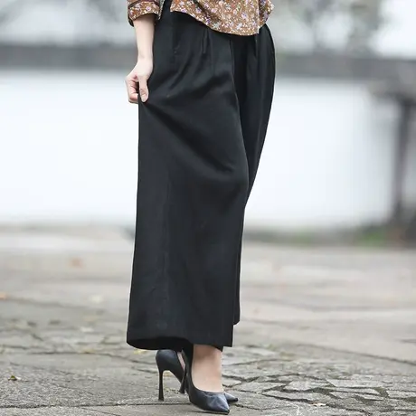 筠雅休闲裤阔腿裤直通宽松棉麻薄款女士夏季收腰显瘦时尚复古裤子图片