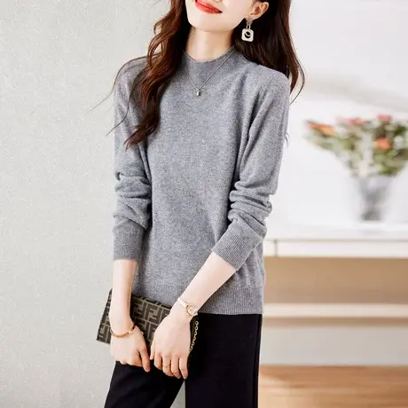 时尚气质羊毛打底针织衫2022年秋季新款淑女温柔甜美圆领显瘦上衣图片