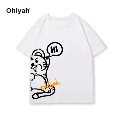 Ohlyah虎年纯棉圆领宽松短袖T恤女2023新年情侣拜年喜庆打底衫潮商品大图
