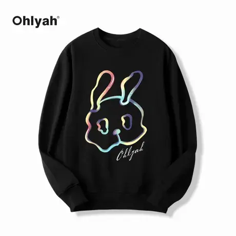 Ohlyah美式复古vintage兔子卫衣女ins潮宽松圆领oversize薄款外套商品大图