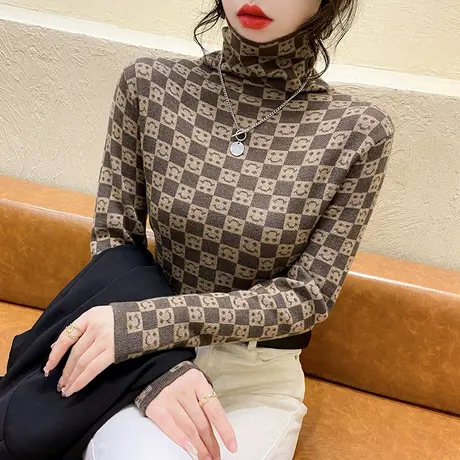 2023秋冬新款高领堆堆领打底衫女毛衣女修身套头内搭针织衫上衣女图片