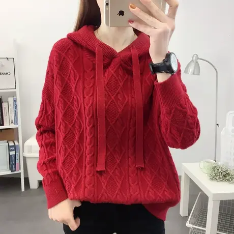 克莱因蓝连帽针织衫女2023早春新款宽松百搭套头慵懒风毛衣洋气女图片