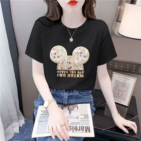 夏季短袖T恤女装2023年新款欧货米奇体恤纯棉宽松正肩上衣ins潮牌商品大图