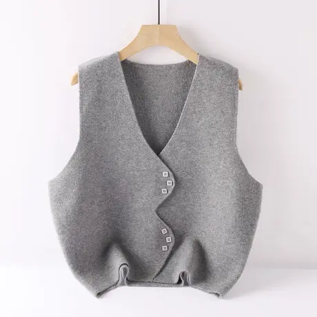 针织随性女士马甲背心女春秋新款宽松显瘦外套纯色基础款坎肩马夹图片