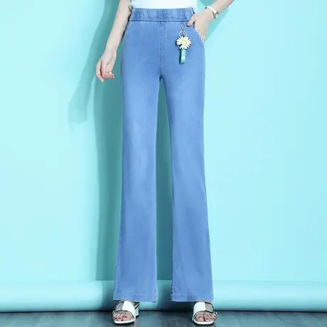 微喇天丝长裤牛仔裤女薄款夏季2023新款松紧腰显瘦休闲拖地直筒裤图片