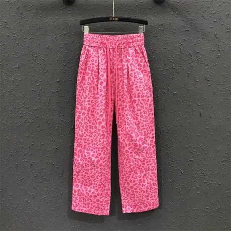 薄款休闲长裤女潮2023夏季新款洋气百搭粉色减龄豹纹高腰直筒裤女商品大图