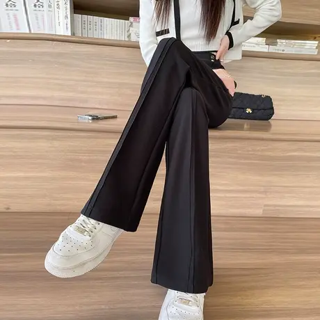 微喇裤女2023秋季新款韩版时尚洋气垂感休闲裤高腰黑色显瘦喇叭裤商品大图