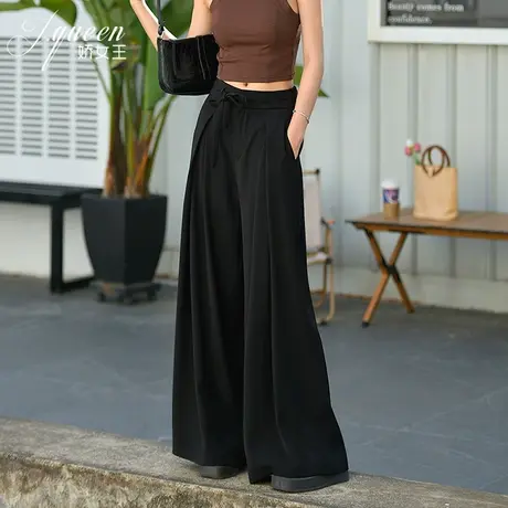 黑色阔腿裤女2023秋季新款高腰垂感高级感宽松裙裤拖地长裤子甩裤商品大图