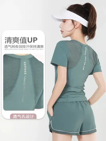 运动休闲套装女夏季薄款大码2023新款时尚透气跑步短袖短裤两件套图片