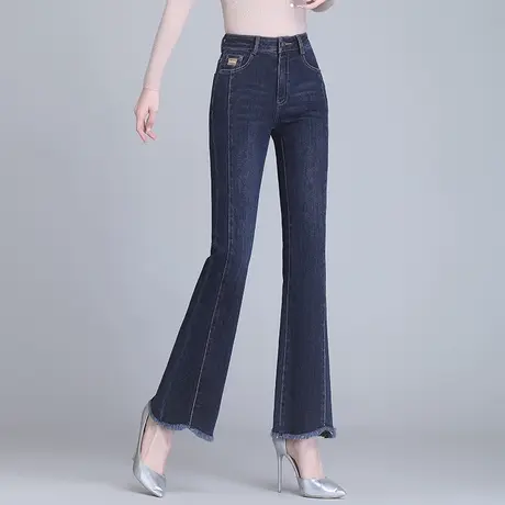 流苏毛边微喇牛仔裤女春秋小个子设计感喇叭裤高腰显瘦马蹄裤潮商品大图