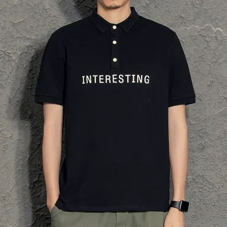 夏季港风polo衫短袖男潮牌2021新款夏装上衣韩版翻领t恤男薄纯色商品大图