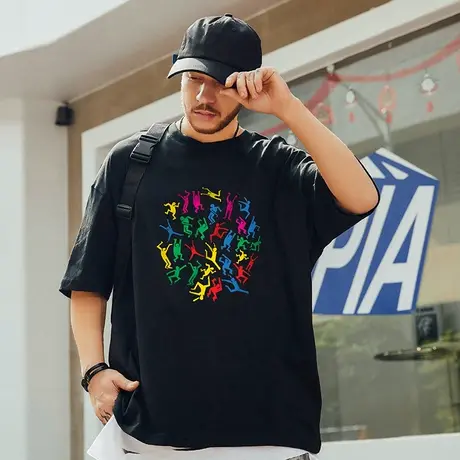 oversize欧美潮牌超火胖子男装大码国潮嘻哈宽松短袖T恤潮流半袖商品大图