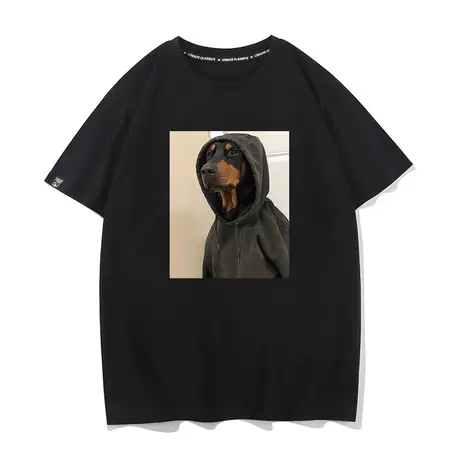 秀洛夏季潮牌男装搞笑大狗狗杜宾犬圆领短袖T恤男男生上衣服半袖商品大图