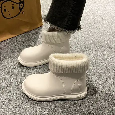 高帮加绒东北厚底棉鞋女秋冬加绒外穿2023新款魔术贴保暖毛毛鞋子商品大图