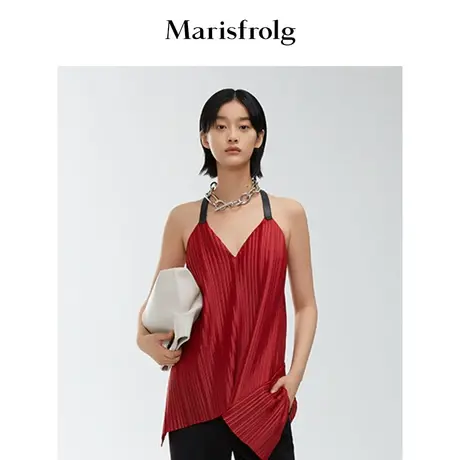 【轻礼系列】玛丝菲尔礼服上衣春季新款红色V领肌理褶皱背心吊带图片