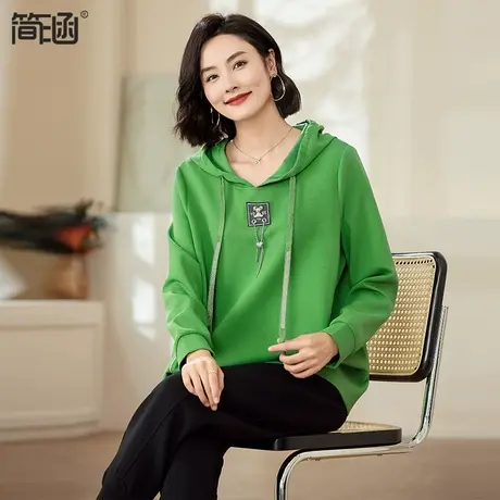 连帽卫衣女2023秋冬新款简涵大码女装加肥加大宽松长袖胖mm上衣图片