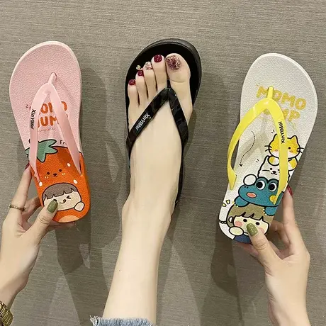 人字拖女ins潮网红时尚卡通外穿夏季坡跟厚底沙滩防滑夹脚凉拖鞋商品大图