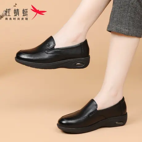 红蜻蜓女鞋春秋鞋子软底一脚蹬懒人小皮鞋女真皮妈妈鞋中老年老人商品大图