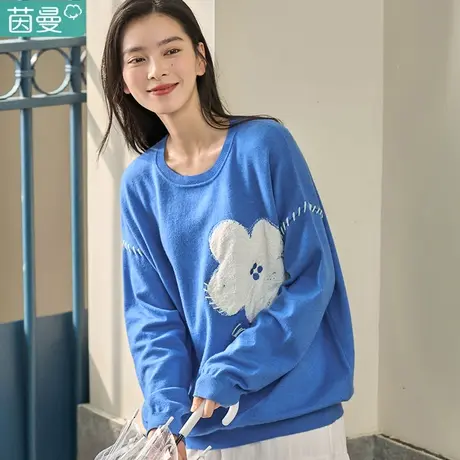 茵曼旗舰店蓝色针织衫2022新款早秋季时髦女装高级感上衣小众宽松图片