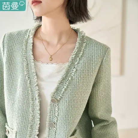 茵曼旗舰店2023春女装新款优雅V领正肩经典百搭毛边宽松上衣外套图片
