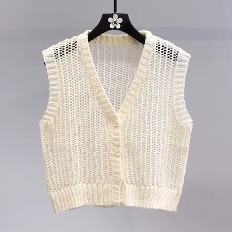 v领单排扣镂空针织马甲女夏季2023年新款宽松设计感休闲百搭背心图片