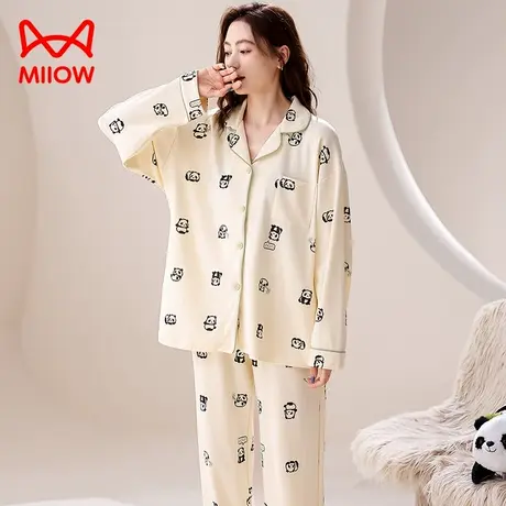 猫人睡衣女款2024新款春夏休闲甜美可爱纯棉家居服套装可外穿图片