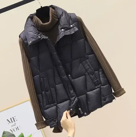 欧洲站2023秋冬新款韩版时尚马夹羽绒棉服女短款小个子马甲短外套商品大图