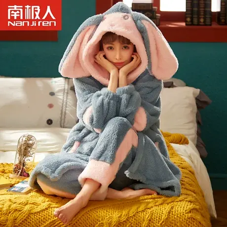南极人珊瑚绒睡衣女2022年新款加厚加绒秋冬季网红爆款睡袍家居服图片