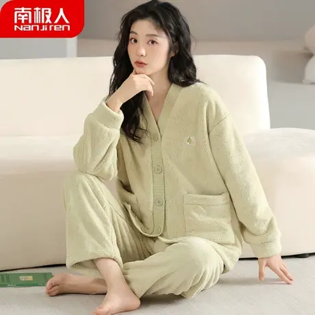 睡衣冬季女款珊瑚绒秋冬款新款法兰绒加绒加厚女士淑静家居服冬天图片
