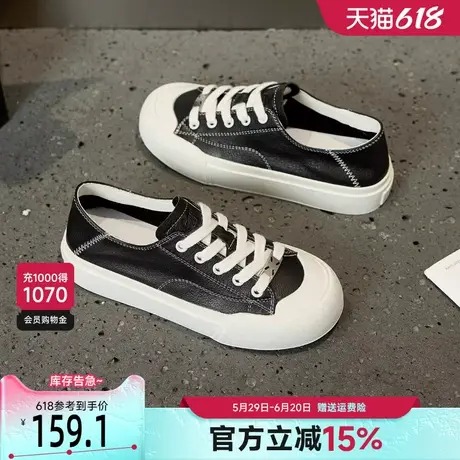 戈美其头层牛皮小白鞋女款2025新款春季系带大头丑萌女鞋低帮板鞋商品大图