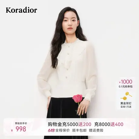 珂莱蒂尔2025年春季新款法式针织衫女长袖蕾丝优雅圆领通勤上衣商品大图
