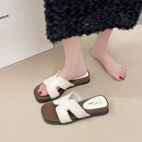 厚底坡跟拖鞋女夏外穿高级感2025新款仙女风配裙子法式一字凉拖鞋商品大图