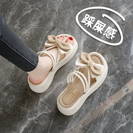 踩屎感两穿凉拖鞋女2025夏季新款厚底增高蝴蝶结凉鞋配裙子不累脚商品大图