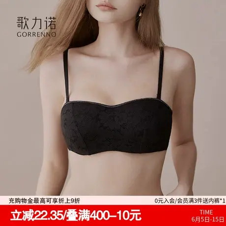 小胸抹胸内衣女聚拢无肩带防走光上托法式蕾丝钢圈黑色文胸罩套装商品大图
