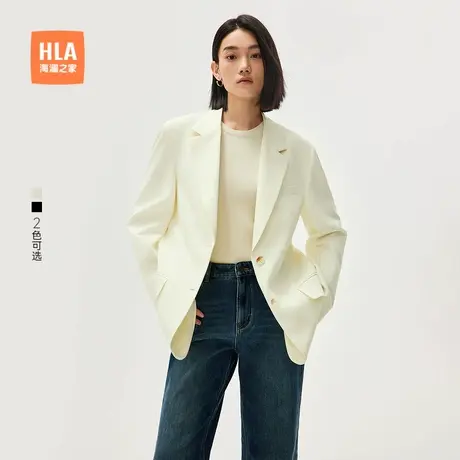 HLA/海澜之家商务直筒休闲西服秋季新款黑色通勤宽松职场中长外套商品大图