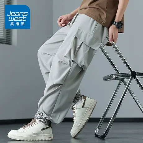 KZH真维斯户外通勤休闲裤男夏季薄款宽松束脚裤潮流拼接工装长裤商品大图