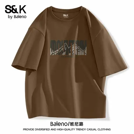 班尼路SK系列咖色美式复古短袖男款夏季2025新款宽松男生纯棉t恤A图片